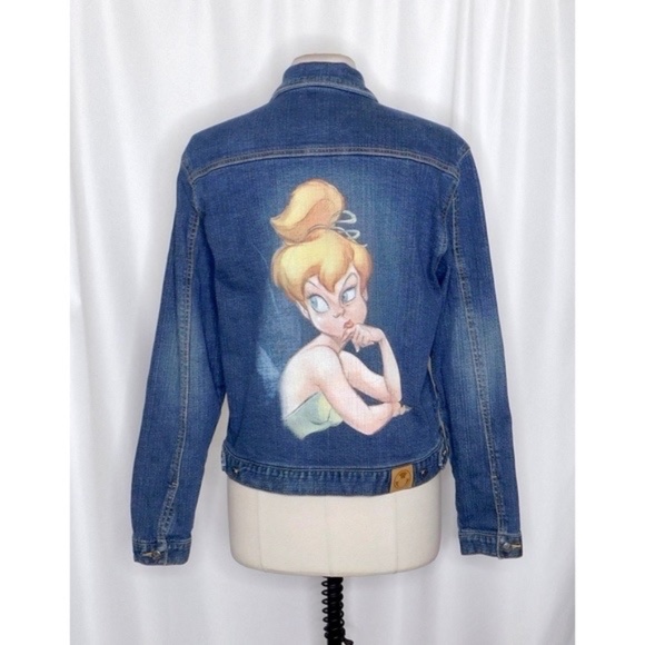 Vintage DISNEY STORE Jean Denim Tinkerbell Tink Jean Jacket Rhinestone Large - Picture 6 of 13